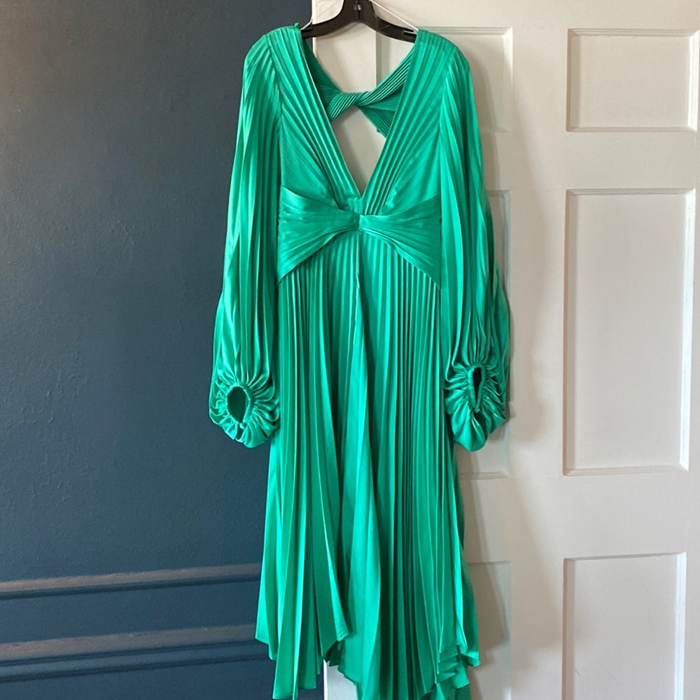 ACLER
Palms Pleated Satin Midi Dress PUCHASED IN APRIL WORN ONE TIME.